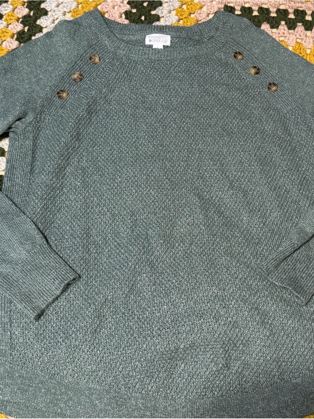 Market & Spruce Teal Button-Shoulder Knit Pullover